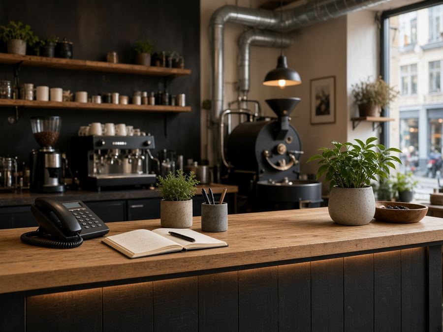Contact desk at Urban Harbor Roastery in Aarhus
